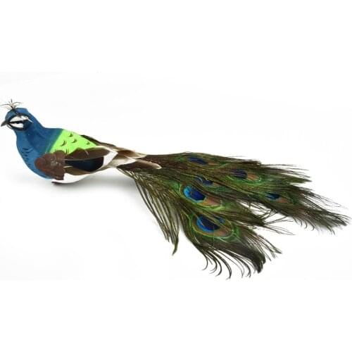 Artificial Peacock Long Tail Bird Figurine Animal Statue Feathered Realistic For Garden Home Decor Props Ornament Creative Gift