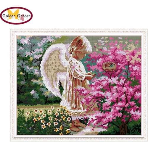 GG Angel and Maple Leaf Painting Cross Stitch Joy Sunday Kit Art Deco Patterns Embroidery Needlework Cross Stitch for Home Decor