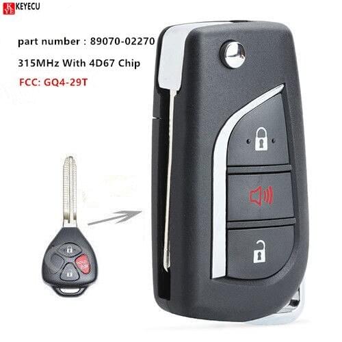 KEYECU Upgraded Flip Remote Car Key for Toyota Matrix , for Pontiac Vibe 2009 2010, Fob 3 Buttons - 315MHz - 4D67 Chip - GQ4-29T