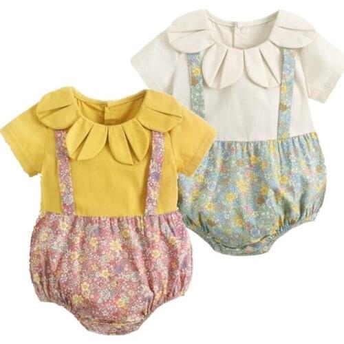 Newborn Baby Girls Jumpsuit Summer Home Wear Baby Bodysuits Flower Pattern Cotton O-neck Short Sleeve 2020 New Infant Bodysuit