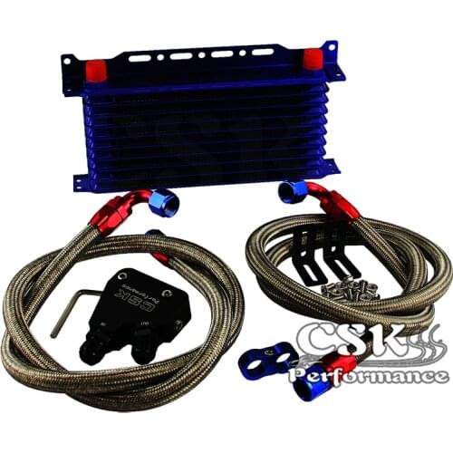 10 Row Engine Oil Cooler Kit+Sandwich Plate adapter For LS1 LS2 LS3+Bracket Blue