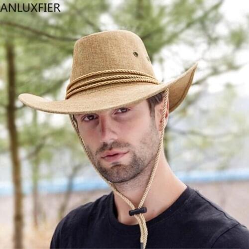 H7247 Cowboy Hat Men Summer Beach Sunshade West Cowboy Cap Male Climbing Mountain Travel Outdoor Sun Protection Casual Caps