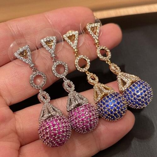Colorful Round Balls Earring Love For Women Cubic Zircon Luxurious purple blue Tassel Fashion Jewelry Luxury Trendy Wedding Gift