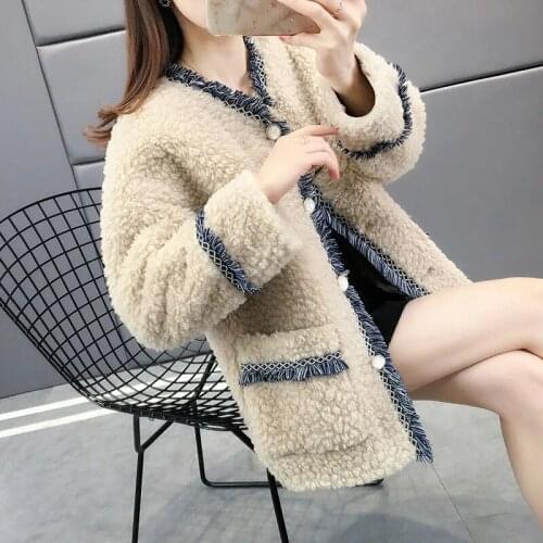 Korean Fashion Patchwork Tassels Women Jacket Faux Lamb Fur Warm Casual Loose Autumn Winter Coat Chic All-Match Female Outerwear