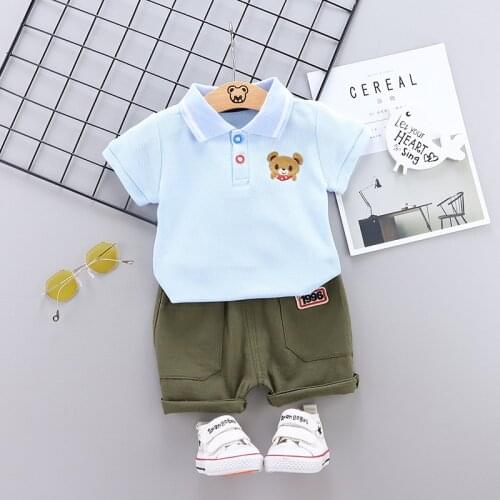Summer Kids Sets Boys Girls Fashion Cotton Sets Cartoon Printed Short Sleeve Tops + Shorts Two-piece Childrens Clothing