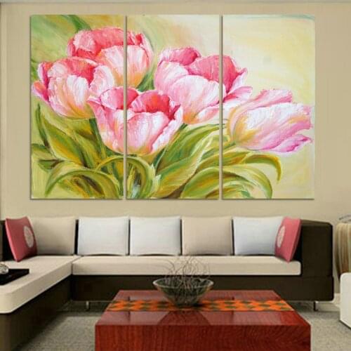 Hot Sell Modern Canvas Painting Tulip Flowers Home Wall Art Picture Paint On Canvas Prints 3 Pieces Free Shipping