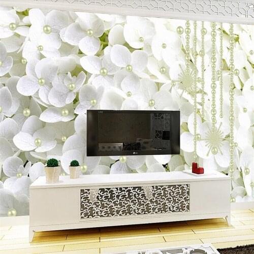 Wellyu Custom wallpaper modern minimalist white flower pearl 3D stereo jewelry wall custom large mural green wallpaper Mural