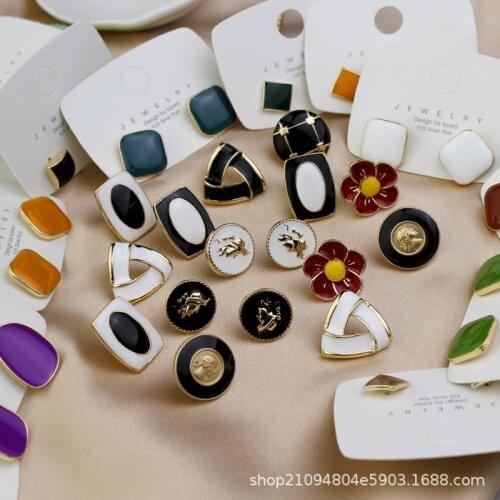 2021 New French Style Geometric Earrings with Drip Glaze Black Brown Geometric Irregular Earring for Woman Jewelry Wholesale