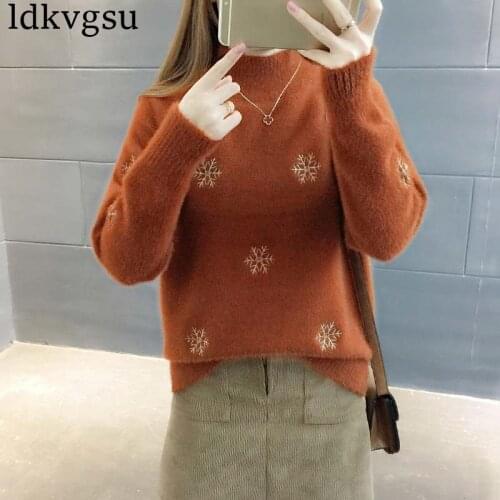 2020 NEW Autumn Winter Sweater Large Size Womens Korean Half-high Collar Thick Knitted Sweaters Women Pullovers V255