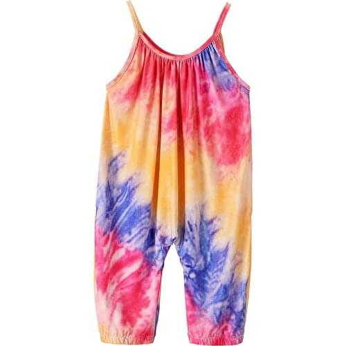 New Toddle Sleeveless Jumpsuit with Tie-dye Pattern Printing, Elastic Closure Summer Clothing