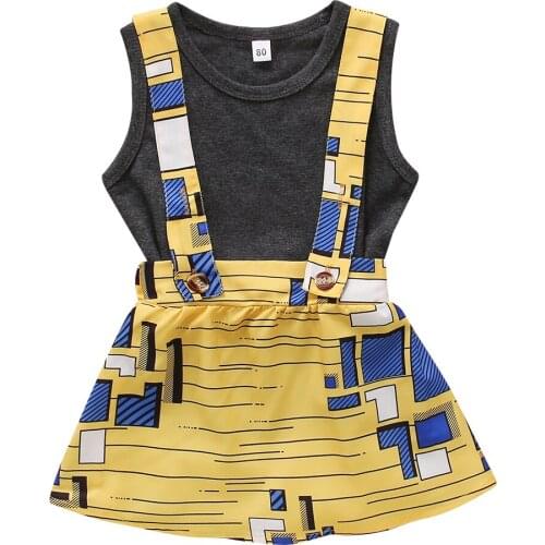 0-5Y Fashion Toddler Baby Girl Clothing Sleeveless Top Vest+Geometric Print Suspender Skirt 2pcs Summer Outfits Set