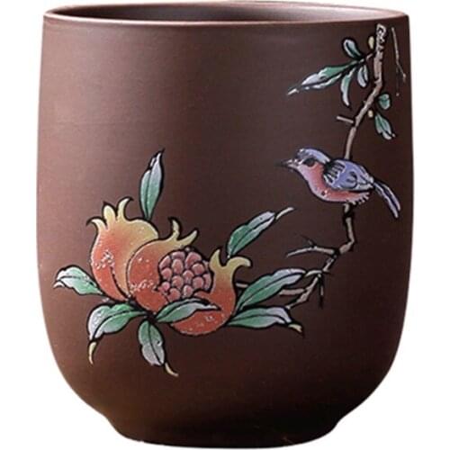 Pastoral Bird Flower Tea Cup Big Size Purple Clay TeaCup Purely Handmade 160ml Kung Fu Ceramic Cup