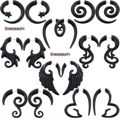 2 Pcs 1.2*6mm Black Acrylic Fake Cheater Twist Spiral Ear Taper Gauges Expanders Earrings Tunnels Plugs Piercing Body Jewelry