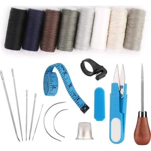 KAOBUY Professional 20Pcs Leather Craft Tools Kit Hand Sewing Needles Awl Thimble Waxed Thread For DIY Leathercraf Accessories