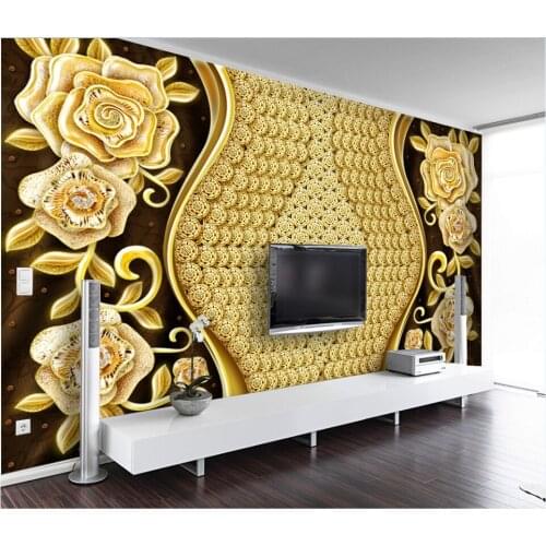 High-end luxury high-definition diamond flower golden splendid TV living room background wall decoration wallpaper