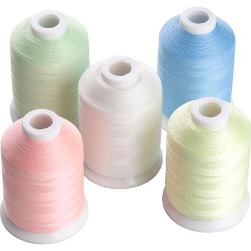 Glow in the Dark Thread Filament Luminous Thread for Sewing Embroidery 100% Nylon 1000m *5 Mini Spools 120d/2(40wt) Eco-Friendly