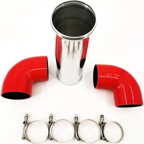Universal 89mm Polished Aluminum Intercooler Turbo Pipe + 90 bend Silicone Coupler + Stainless Steel T-Clamps
