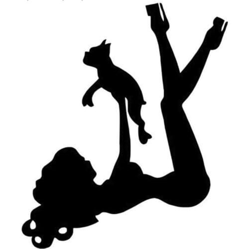 13X15CM Girl With BOSTON TERRIER Vinyl Decal Fashion Funny Window Decoration Car Sticker Black/Silver N1575