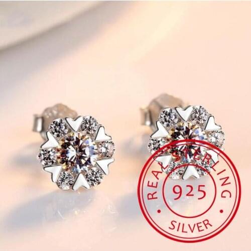 925 Sterling Silver Earrings Heart 7PCS Zirconia Snowflake Flower Star Stud Earrings For Women brincos oorbellen S-E44