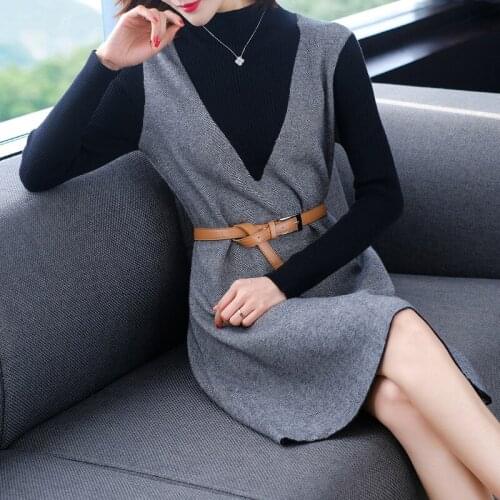 Autumn & spring ladies fashion office casual slim sweater dress pullovers free shipping