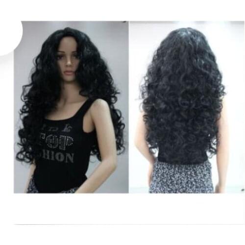 +01366@Q8@Fashion Womens Long Black Cosplay Party Curly Wigs Fashion Womens Hair Wig