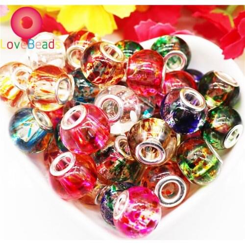 10Pcs Wholesale Glass Color Paint Flower Murano Charm Big Hole Spacer Loose Beads Fit Pandora Bracelet Necklace Women Jewelry
