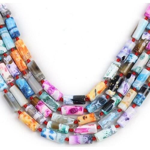 15'' 10*12mm Natural Cylinder Colorful Fire Agates Loose Spacer Beads For Jewelry Making DIY Necklace Bracelet Accessories