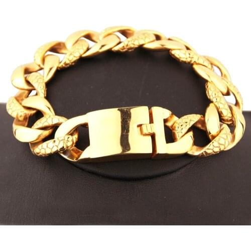 18MM Cool 316L Stainless Steel Gold Tone Cuban Curb Link Chain Mens Bracelet Bangle Biker Jewelry High Quality Hot