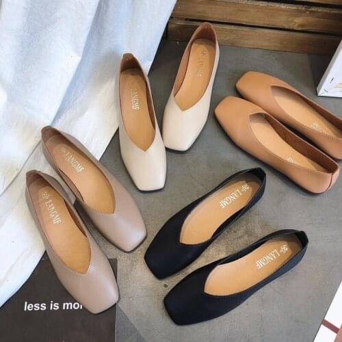 2021 Korean Edition Spring New Retro Grandma Shoes Shallow Mouth Versatile Flat Single Shoes Square Toe Beans Shoes Women Shoes