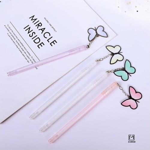 48 pcs/lot Kawaii Butterfly Pendant Gel Pen Cute 0.5 mm black ink Signature Pen School Office writing Supplies Promotional Gift