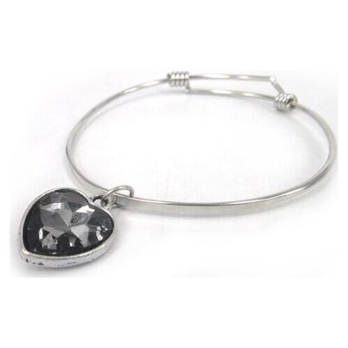 Free shipping new arrival DIY alloy adjustable spring bangle with white and black crystal heart women fashion metal bangle