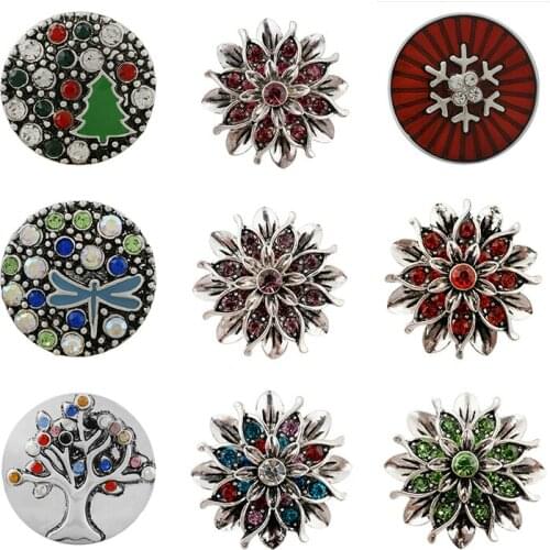 Tree of life Dragonfly Rhinestone Flower 20mm Metal snap button jewelry DIY bracelet KD1058