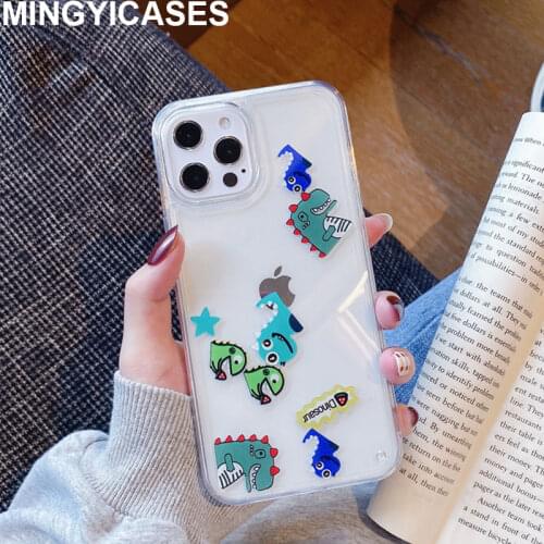 Dynamic Liquid Cute Cartoon Dinosaur Phone Case for IPhone 12 11Pro Max XR XS Max X 8 7 Plus TPU+PC Clear Case for 11 11Pro Capa