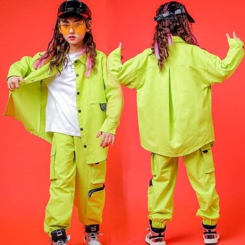 Kids Hip Hop Dancing Clothing Green Outfits Sweatshirt Tops Pants for Girls Boys Carnival Jazz Dance Costume Clothes Street Wear