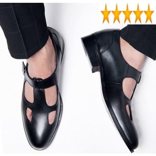 Designer Mens Hollow Out New Summer Gladiator 2021 Pointed Toe Genuine Leather Sandals Office Man Work Breathable Shoes