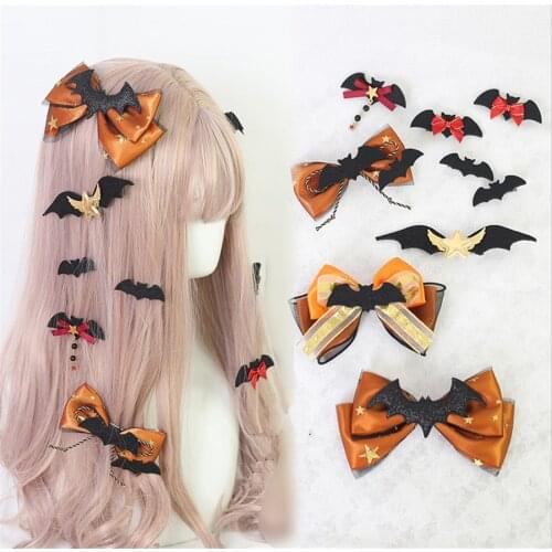Gothic Black Bat Evil Hairpin Halloween Cosplay Pumpkin Lace Hair Clip Girl Women Lolita Hair Accessories B1600