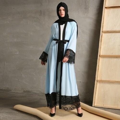 Big size emboridery lace Stitching Robes Musulmane Kimono Turkish Abaya Muslim Robes For women Arab dubai Worship Service Wj156