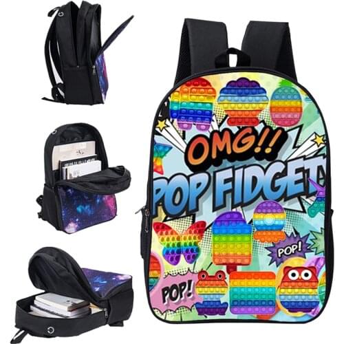 3D Anime Canvas Double Zipper POP It Backpacks Kids Cartoon 16 Inch Pop Fidget Schoolbag Funny Family Games Bag Children Mochila