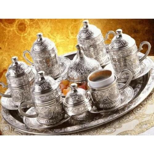 PERFECT OTTOMAN WITH A WONDERFUL PATTERN, 6 Person Turkish Coffee Set With Silver Ottoman Motif FREESHIPPING FREE SHIPPING