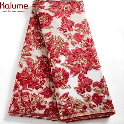 Kalume African Brocade Lace Fabric 5 Yards French Nigerian Gilding Fabric Embroidery High Quality For Diy Sewing Wedding H2539