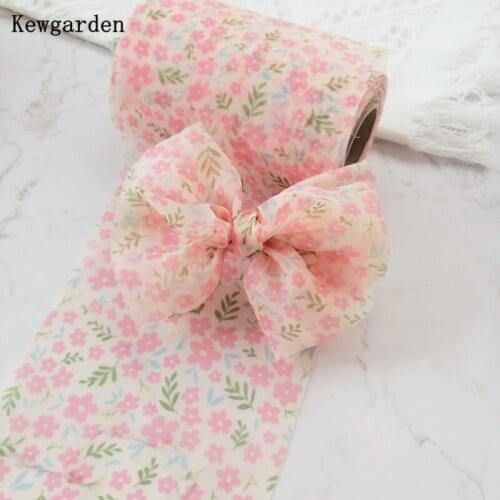 Kewgarden DIY Make Hairbow Accessories 12cm Floral Chiffon Organza Ribbon Handmade Tape Carfts Gift Packing Wholesale 25 Yards