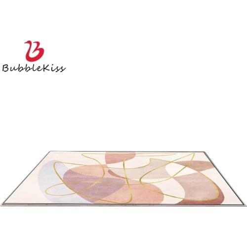 Bubble Kiss Golden Lines Pattern Carpets For Living Room Bedroom Decorative Carpet Modern Girls Room Pink Rug Bedside Area Rug