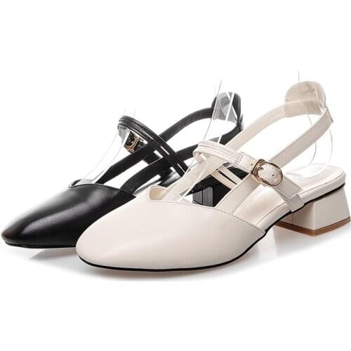 Leather summer new British style low heel hollow fashion single shoes Baotou womens sandals