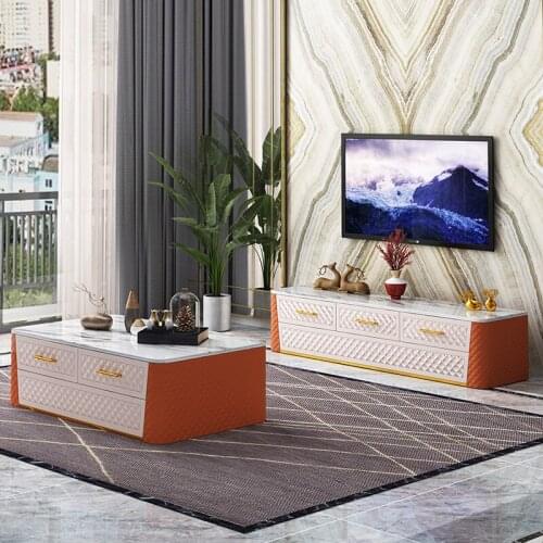 Living Room Leather Center Tables White Marble Rectangle Coffee Table