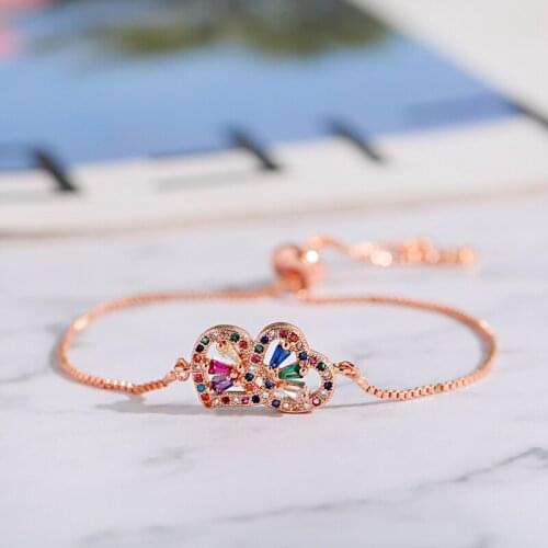 Fashion Women Rose Gold Heart Bracelets & Bangles Classic High Quality Colorful Zircon Copper Bracelet Femme