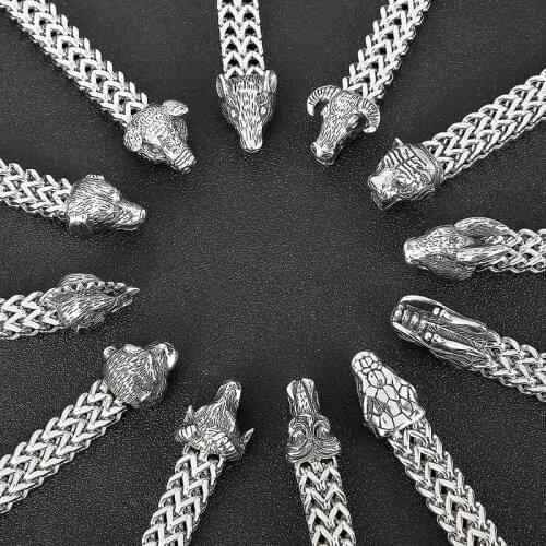 Stainless Steel Zodiac Bracelet For Men 12MM Franco Link Curb Chain Mens Dragon Tiger Bracelets Man With Gift Bag Dropshipping