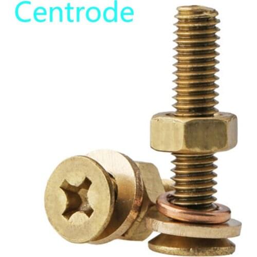 Brass cross countersunk head screw nut set with elastic washer 4-in-1 Set Philip flat copper bolt nut washer set M3M4M5M6 5PCS