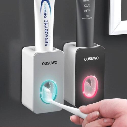 Wall Mount Automatic Bathroom Toothpaste-Dispenser Bathroom Toothpaste Squeezer Accessories Set Traceless Tool Toothbrush Holde