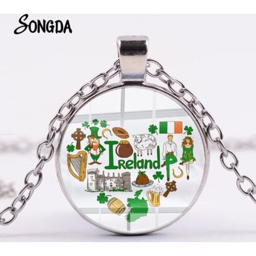 New National Style Necklace Ireland Impressionist Denmark Yemen Cultural Signs Heart Shape Printing Glass Pendant Jewelry