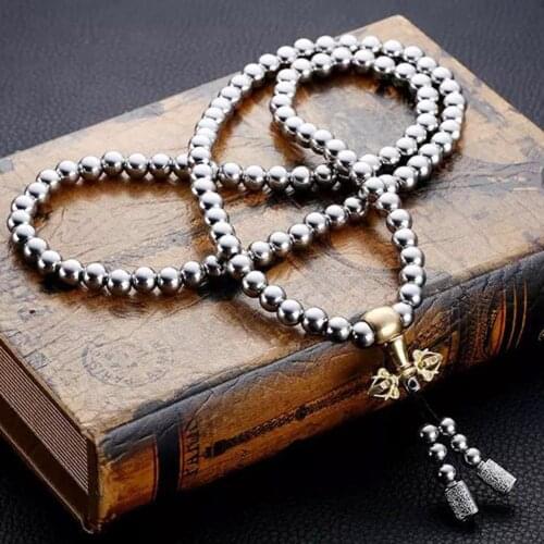 New Necklaces For Men Outdoor Self Defense Chain Full Steel Martial Arts Weapon 108 Stainless Steel Buddha Beads Necklace Chain